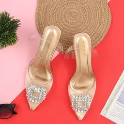 Maysun Embellished Peep Toe Block Heels-54