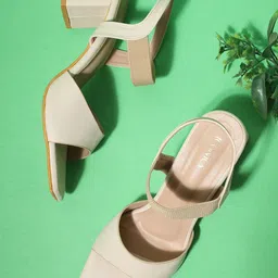 ICONICS Beige Colourblocked Block Pumps-29