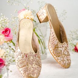 NR By Nidhi Rathi Pointed Toe Ethnic Embellished Block Mules-28