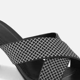 ALL TABS OPEN Printed Cross Strap Party Peep Toe Block Heels image 3