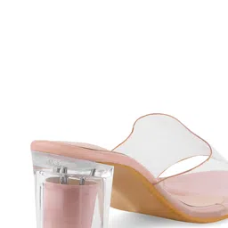 DressBerry Beige Pointed Toe Block Pumps Heels image 3