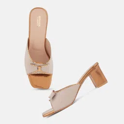 Anouk Copper-Toned Embellished Open Toe Block Heels image 3