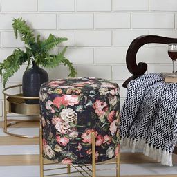 Shadowkart Black & Pink Floral Printed Round-Shaped Velvet Sitting Ottoman-45