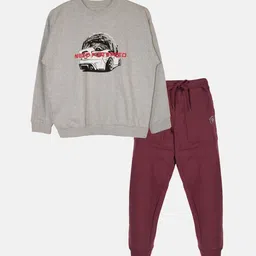 KiddoPanti Boys Graphic Printed Fleece Sweatshirt With Joggers-picture-11