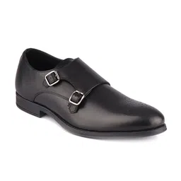 TOP BRASS Men Black Solid Leather Formal Monk  Shoes-image-99