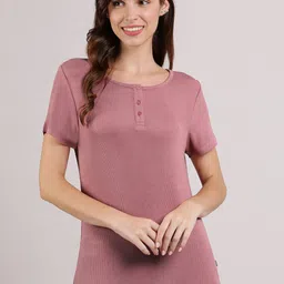 Amante Half Sleeves Serene Dream Henley Neck T-Shirt-image-25