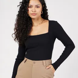 SASSAFRAS Black Ribbed Square Neck Fitted Top-picture-23