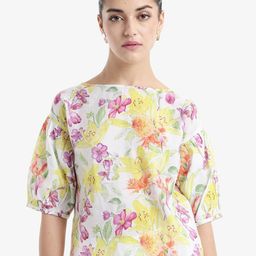 RAREISM Floral Print Puff Sleeve Styled Back Top-image-12