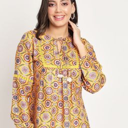 CHARMGAL Print Tie-Up Neck Long Cuffed Sleeves Top-picture-19