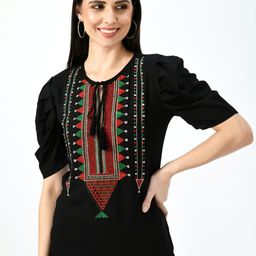 TAARAA Black Geometric Embroidered Top-image-35