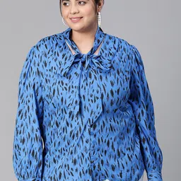 Oxolloxo Plus Size Animal Printed Tie-Up Neck Cuffed Sleeves Top-picture-11