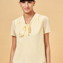 Annabelle by Pantaloons Tie-Up Neck Puff Sleeves Formal Top-image-88