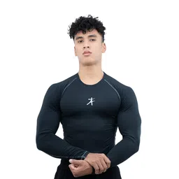 Athflex Men's Muscle Fit Full Sleeve Textured Compression T-Shirt,  Large  Black -image-8