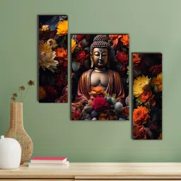 Set Of 3 Lord Buddha Wall Paintings For Living Room Gift Items Digital Reprint 12 inch x 18 inch Painting-24