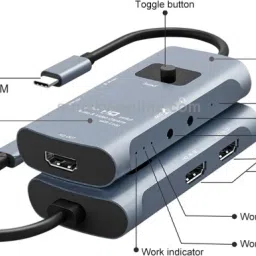 Tobo Z54A HD Output + 2 x HD Input + Mic + Audio to Type-C Video Capture Switcher with Loop 1080 inch Blu-ray Player image 4
