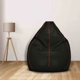 XXL (Filled ) Black With Red Piping Teardrop Bean BagWith Bean Filling-3
