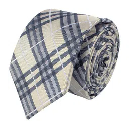 PELUCHE Unisex Beige & Grey Checked Skinny Tie-image-15
