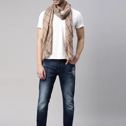 Pashmoda Men Beige Checked Woolmark Certified Stole-image-56