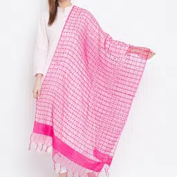 Clora Creation Magenta Checked Organza Dupatta with Sequinned-10