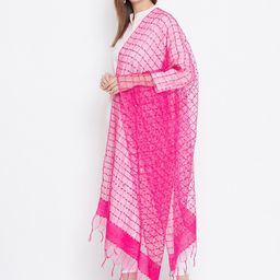 Clora Creation Magenta Checked Organza Dupatta with Sequinned image 5