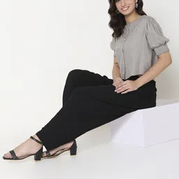 Ethnicity Checked Printed Round Neck Short Sleeves Top-49
