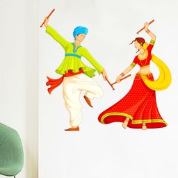 rawpockets Red & Green Couple Playing Daniya Wall Sticker-image-101