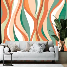 Wallpics Orange & Green Abstract Printed Self-Adhesive Wallpaper-1