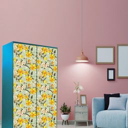 WallDaddy Sea Green & Yellow Floral Printed Paper Wardrobe Sticker-image-91