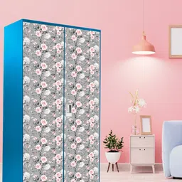 WallDaddy Grey & Rose color Floral Printed Almirah Sticker-9