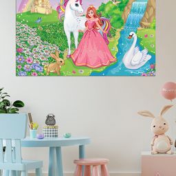 WENS Blue & Green Magical Unicorn With Princess Wall Sticker-image-96