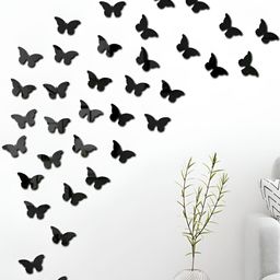Wall1ders Black 40-Pcs Butterfly Shape Self-Adhesive 3D Acrylic Mirror Wall Stickers-image-99