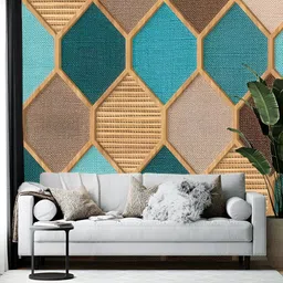 Wallpics Beige & Turquoise Blue Geometric Printed Self-Adhesive Wallpaper-picture-5