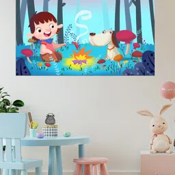 WENS Blue & Pink Forest Barbecue with Best Friends Printed Vinyl Wall Sticker-image-54