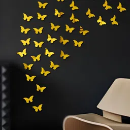 Wall1ders Gold Toned 40 Pieces Butterfly 3D Mirror Wall Stickers-picture-4
