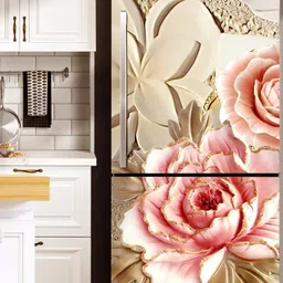 WallDaddy Beige & Pink Floral Printed Self-Adhesive Refrigerator Sticker-16