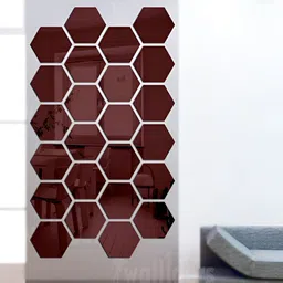 Wall1ders Brown 24 Pcs Hexagon 3D Mirror Wall Stickers-31