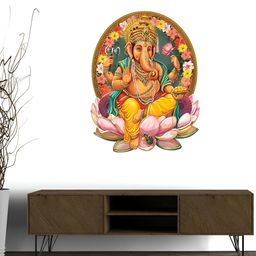 Wallpics White & Yellow Ganesh Ji Printed Water Resistant Wall Sticker-image-97