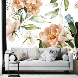 Wallpics White & Peach Floral Printed Self-Adhesive Wallpaper-1