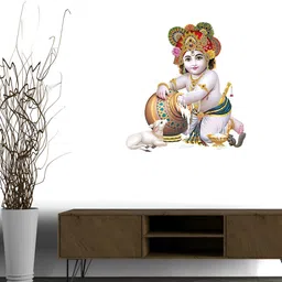 Wallpics White & Cream Coloured Ladoo Gopal Printed Waterproof Wall Sticker-0