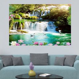 WENS Green & Blue Printed Waterfall Good Fortune Self Adhesive Wall Poster for Home Decor-6
