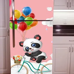 WallDaddy Pink & White Panda Bicycle-Printed Refrigerator Sticker-27
