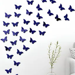 Wall1ders Blue 40 Pieces 3D Acrylic Mirror Wall Stickers-3
