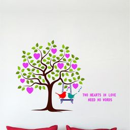 Decal O Decal Pink & Green Tree With Love Birds Wall Sticker-image-87