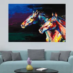 WENS Blue & Black Printed Abstact Art Of Horses Self Adhesive Wall Poster for Home Decor-58