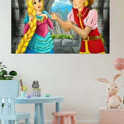 WENS Yellow & Red Rapunzel With Prince Self Adhesive Wall Poster-7