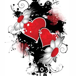 Wallpics Black & Red Heart & Flowers Printed Waterproof Wall Sticker-image-66