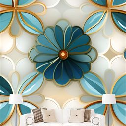 KSHIRSA Turquoise Blue & Off White Printed 3D Self Adhesive Wall Sticker-image-30