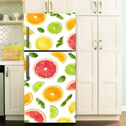 WallDaddy White & Orange Lemon Pieces-Printed Refrigerator Sticker-47