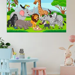 WENS Green & Blue Zoo Animals Self Adhesive Wall Poster-image-82