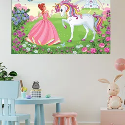 WENS Green & Pink Princess with Unicorn Printed Vinyl Wall Sticker-image-85